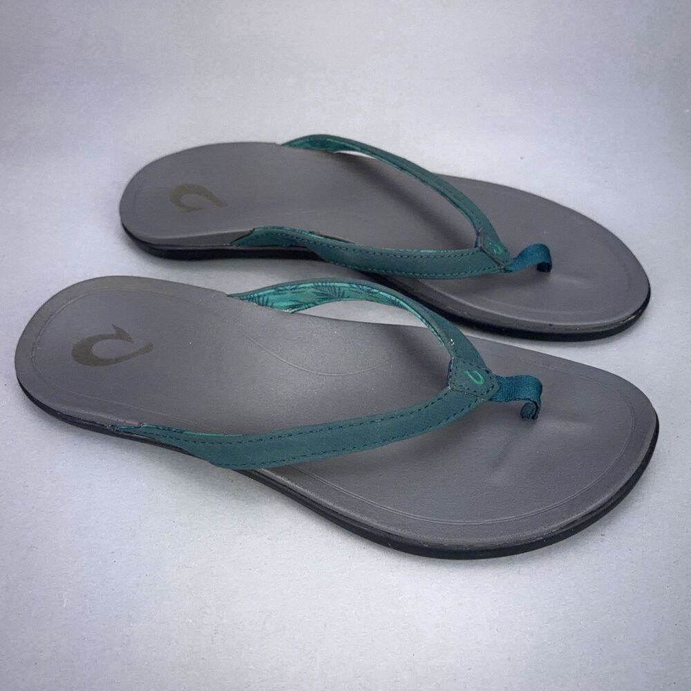 Olukai Ho'opio Women's Size US 7 EU 37 Green Thong Flip Flop Sandal 20294